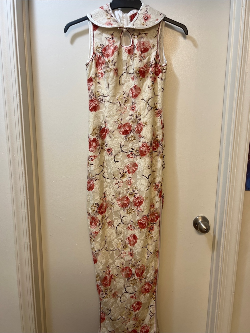 Ivory Floral Sleeveless Maxi Dress with Peter Pan Collar